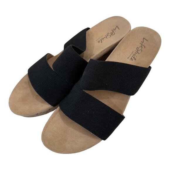 LifeStride Womens Black Elastic Cork Wedge Sandals Size 9W Casual Comfort Shoes - Picture 2 of 14